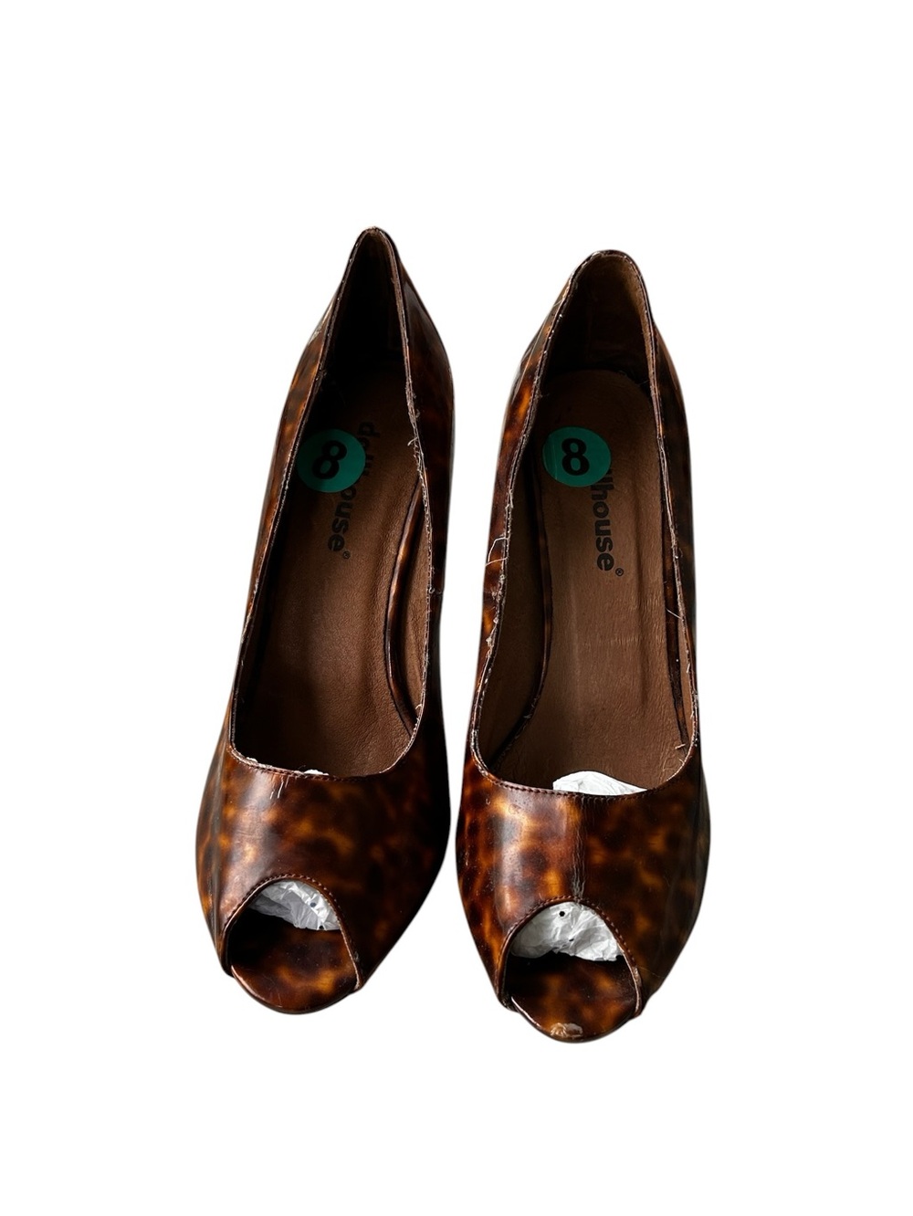 Vintage Dollhouse Brown Tortoiseshell Peep-Toe Women’s Pumps 8